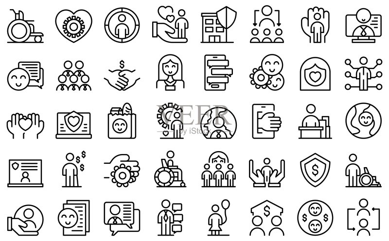 社工图标集矢量图:老年人护理图标素材