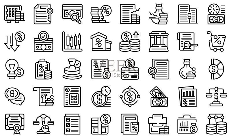 贷款人图标集轮廓矢量图。借钱图标素材