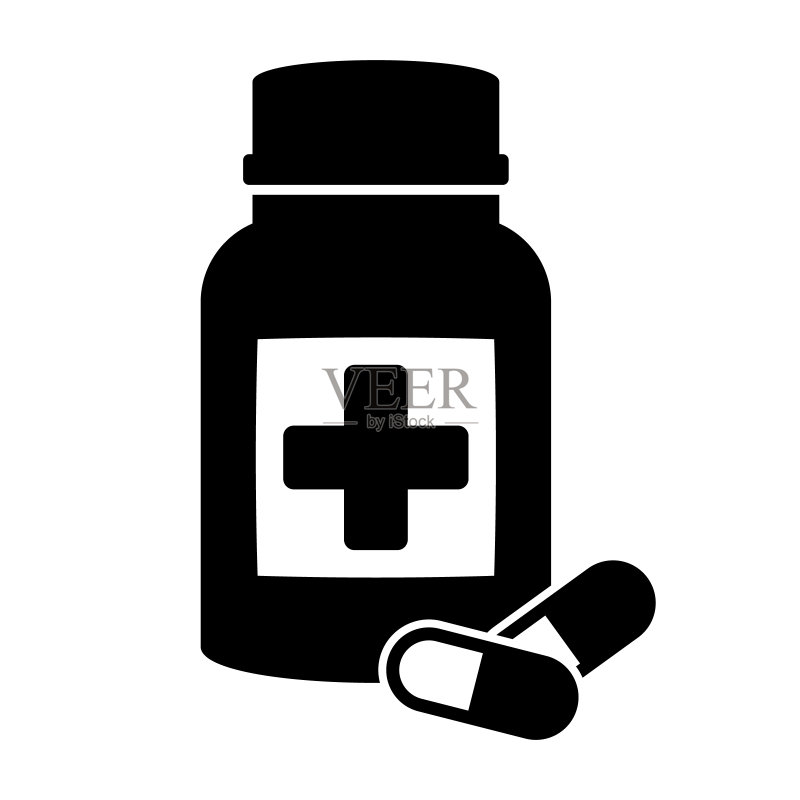 药瓶和药丸黑白图标矢量插图图标素材