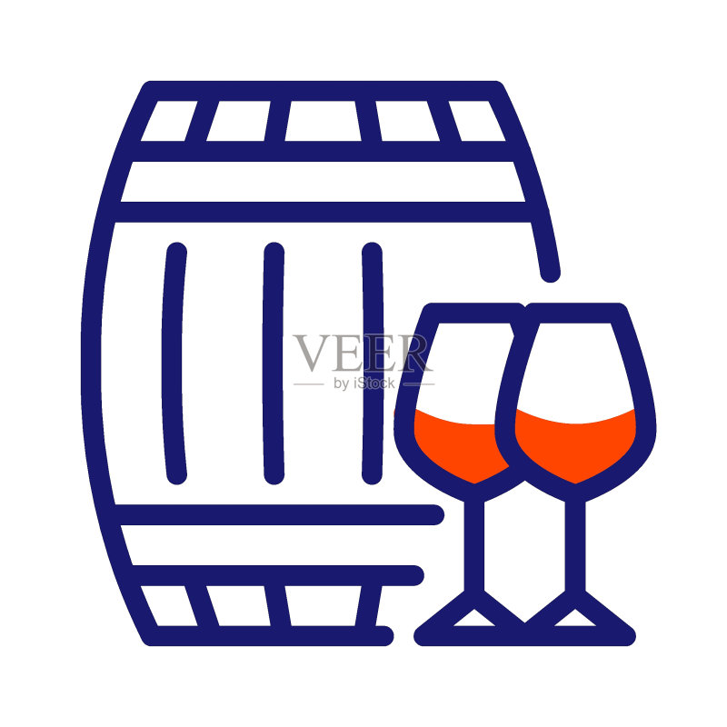 葡萄酒桶和酒杯线条图标图标素材