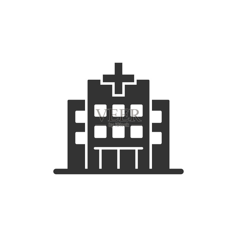 扁平风格医院大楼图标。隔离背景上的医疗诊所矢量图。医学标志商业理念。图标素材