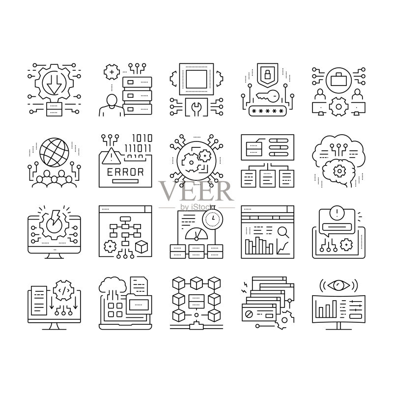 系统工作流程集合图标集矢量。图标素材
