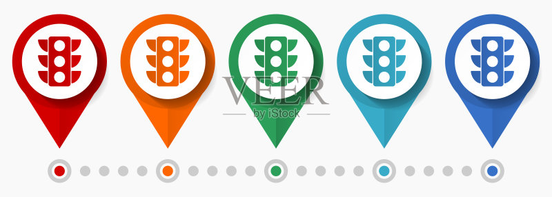 交通灯概念矢量图标集,扁平化设计指针,信息图表模板图标素材