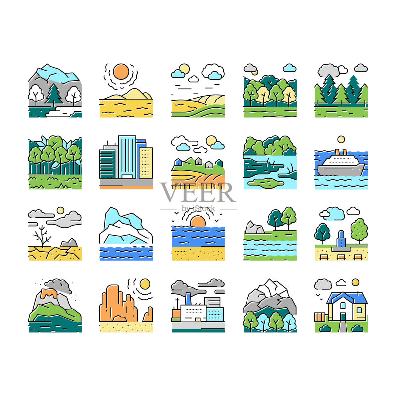 风景自然景观图标矢量图图标素材