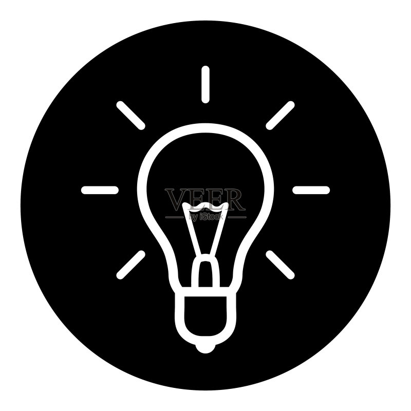 白色背景上的灯泡发光标志扁平图标图标素材
