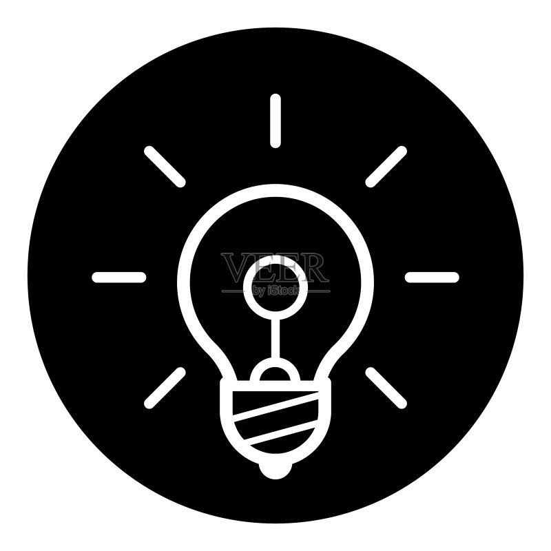 白色背景上的灯泡发光标志扁平图标图标素材