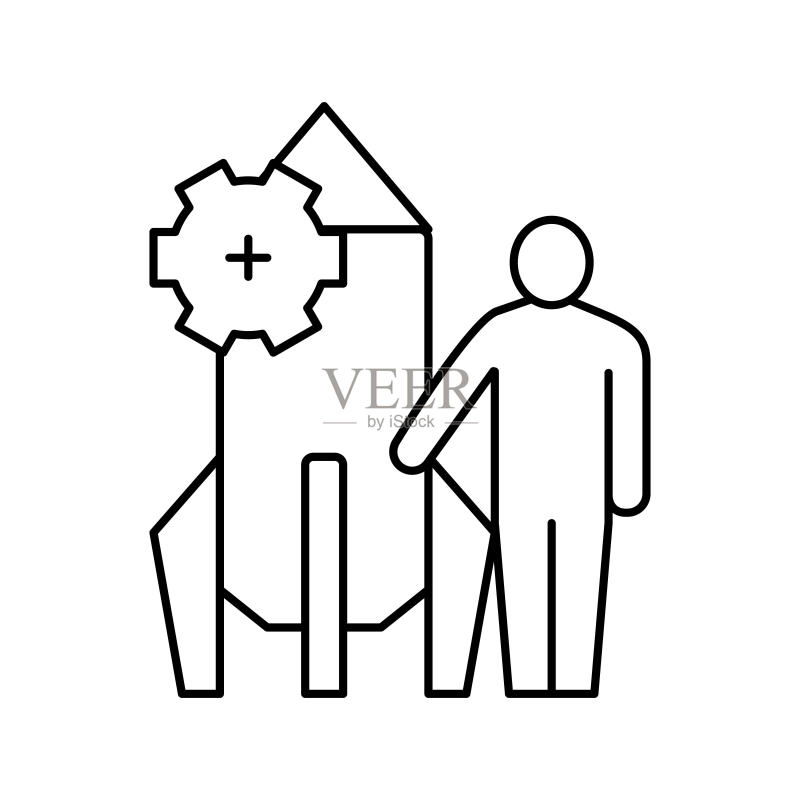人和火箭快速工作线条图标矢量图图标素材