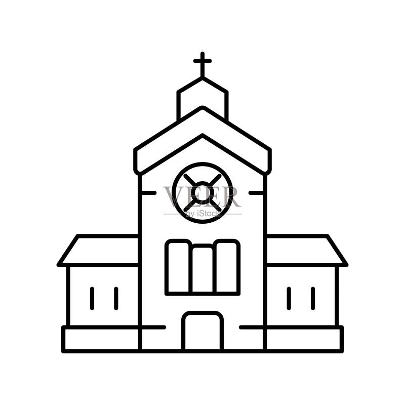 教堂建筑线条图标矢量插画图标素材