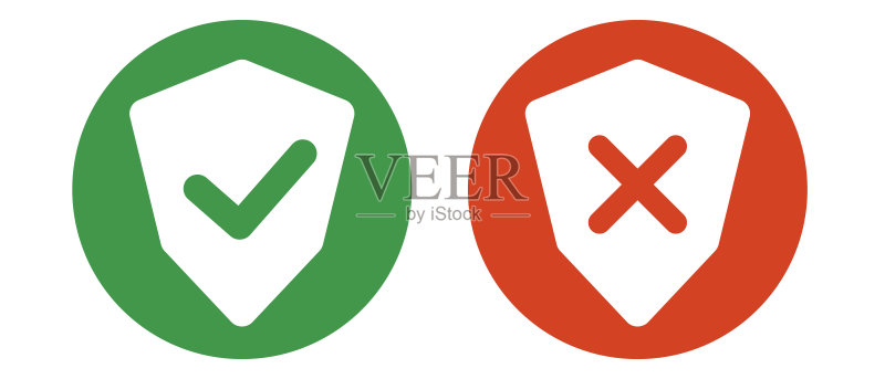 带选中标记和叉号标记的盾牌图标集矢量素材图标素材