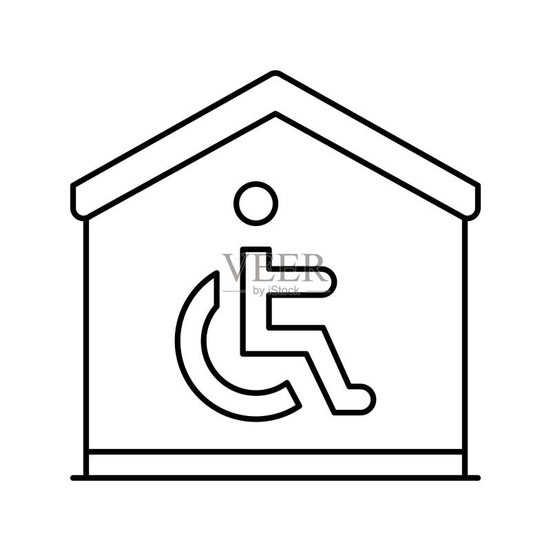 残疾人住房线条图标矢量图图标素材