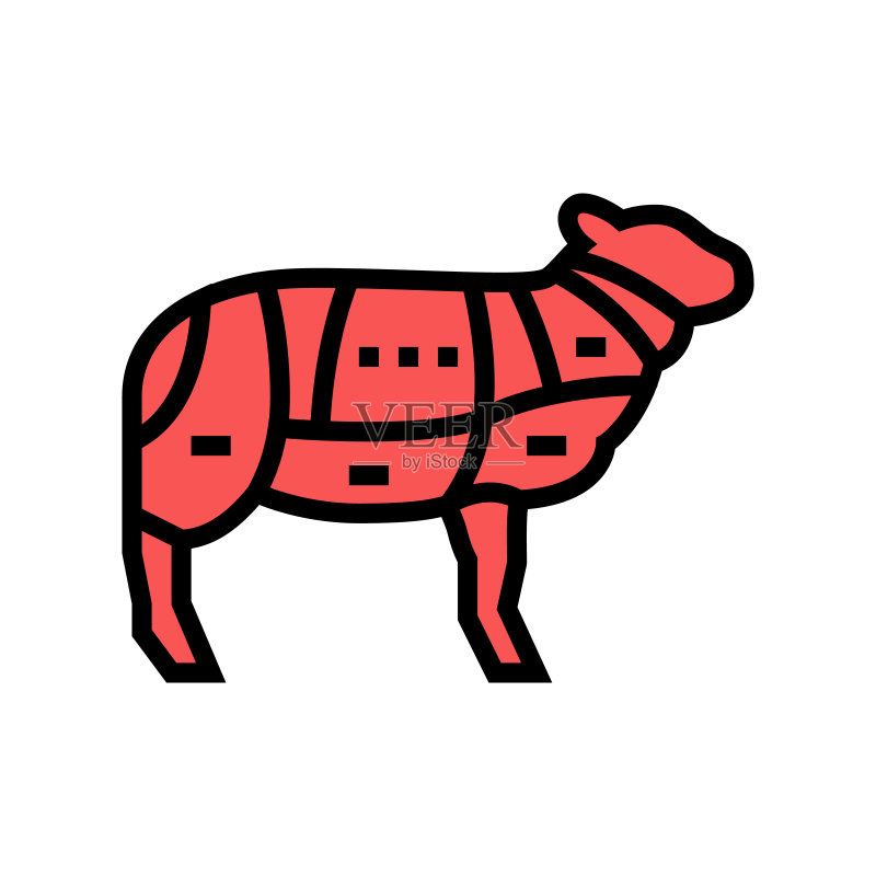 绵羊肉彩色图标矢量插图图标素材