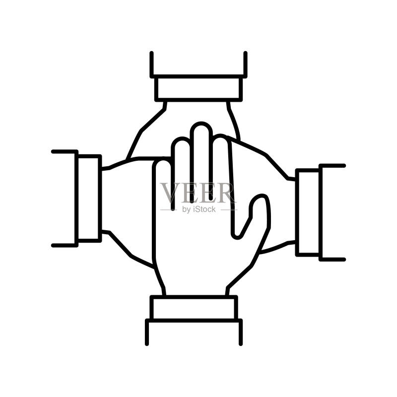 团队合作握手线条图标矢量黑色插图图标素材
