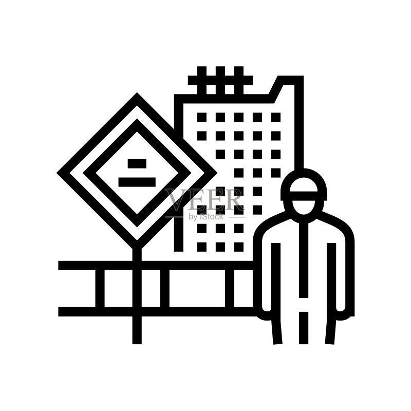 建筑工地上的工程师线条图标矢量图图标素材