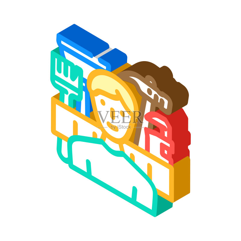 维修服务人员等距视角图标矢量图图标素材