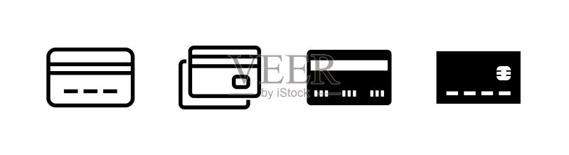 卡片图标设计元素,与信用卡或借记卡相关的剪贴画图标集图标素材
