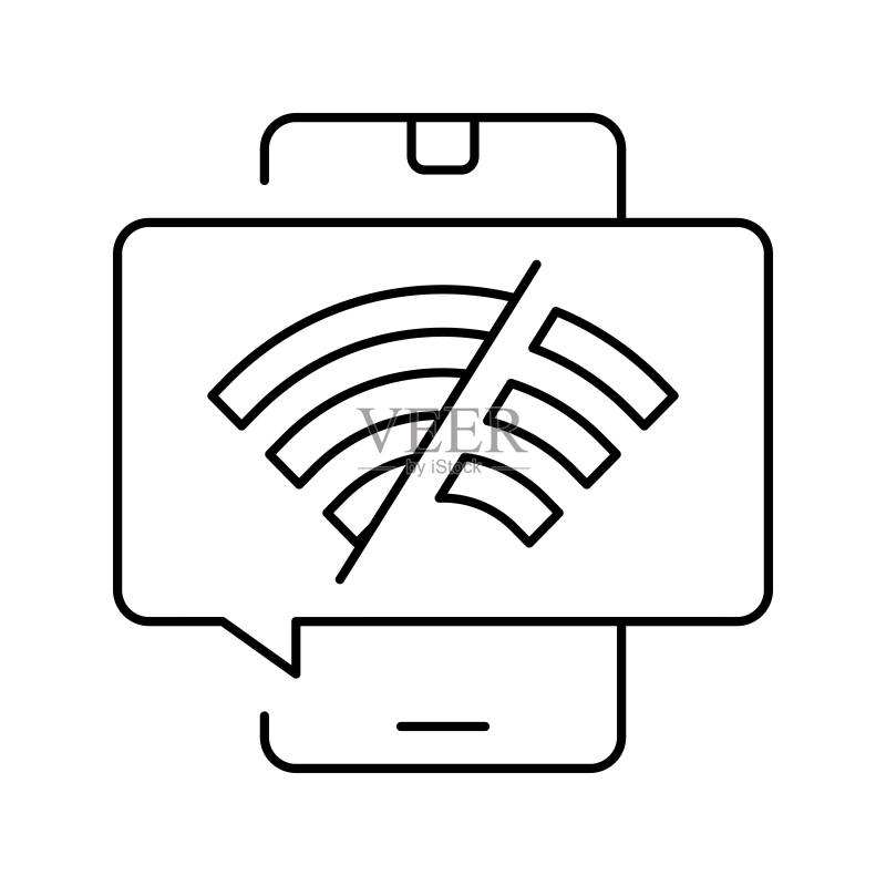 WiFi断开连接的手机线性图标矢量图图标素材