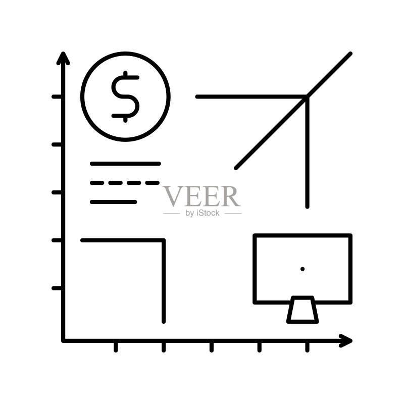 使用电脑工作时间线性图标矢量图图标素材