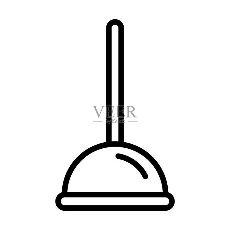 清洁系列中的马桶搋子清洁图标。白背景上隔离的细线性马桶搋子清洁、手洗、马桶搋子轮廓图标。用于网页和移动设备的线条矢量马桶搋子清洁标志、符号。图标素材