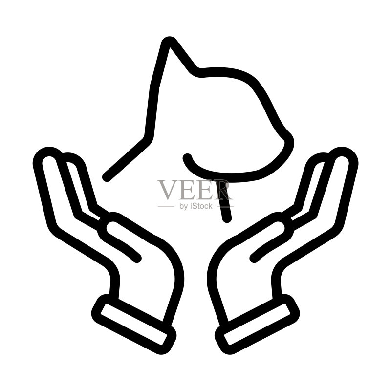 慈善系列动物权利标志。白色背景上细线条动物权利、徽章轮廓图标。用于Web和移动的线性矢量动物权利标志、符号。图标素材