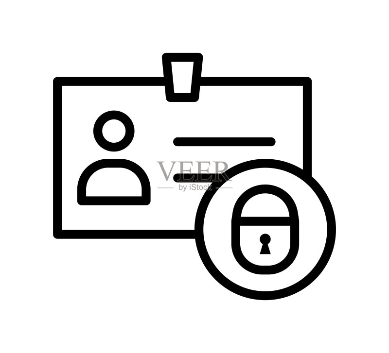 身份证扁平线条图标:文件控制、身份识别证件徽章,用于移动概念和网页设计的轮廓标志、商店图标素材