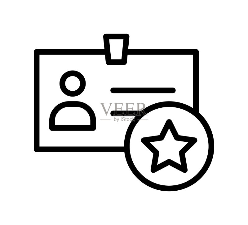身份证扁平线条图标:文件控制、身份识别证件徽章,用于移动概念和网页设计的轮廓标志、商店图标素材