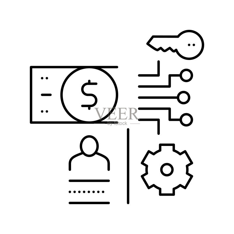 电子货币安全线图标矢量插图图标素材