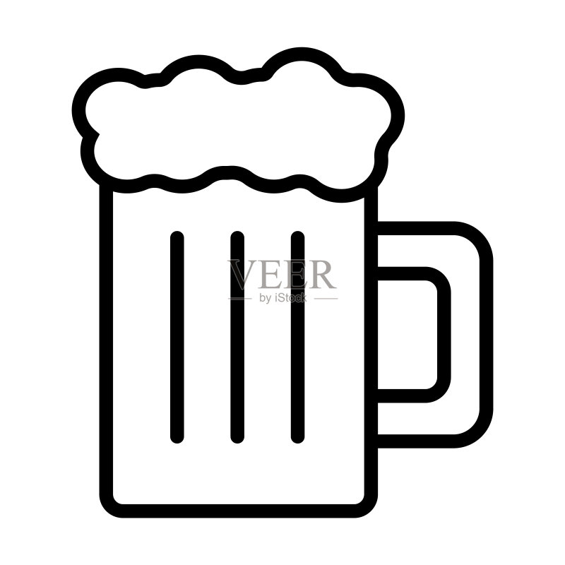 小酒馆和餐厅系列中的泡沫啤酒罐图标。白色背景上孤立的细线性泡沫啤酒罐、罐子、马克杯轮廓图标。用于网络和移动设备的线条矢量泡沫啤酒罐标志、符号。图标素材