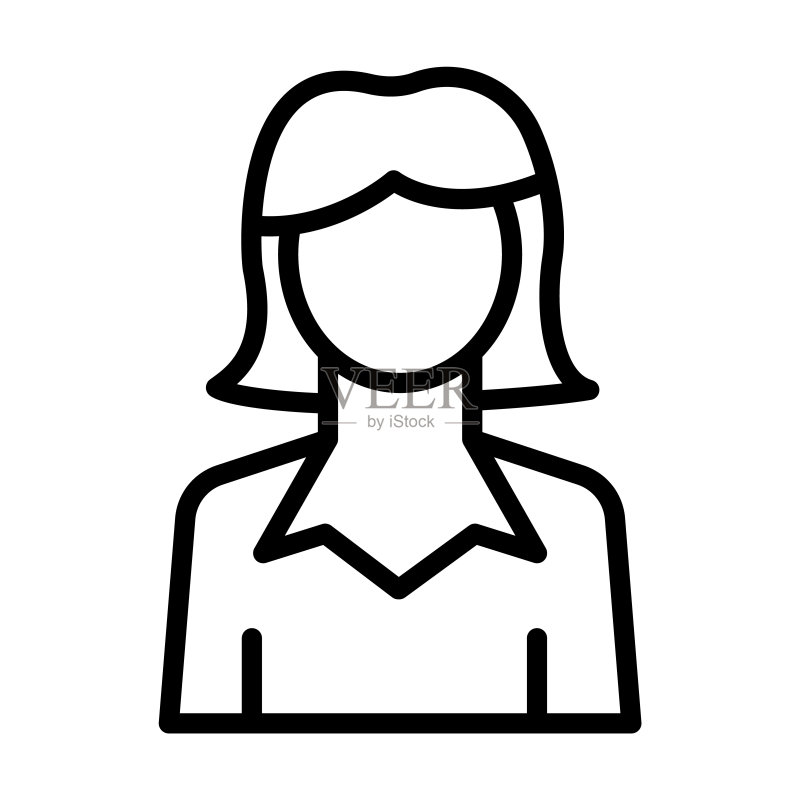 来自商业系列的女商人图标。在白色背景上隔离的细线性女商人、人、人类轮廓图标。用于Web和移动的线条矢量女商人标志、符号。图标素材