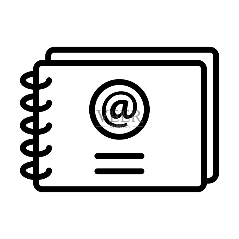 商业系列邮箱联系人图标。白色背景上隔离的细线条邮箱联系人、联系方式、邮箱轮廓图标。网页和移动设备的线条矢量邮箱联系人符号图标素材