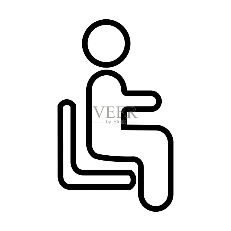 商业系列中的坐姿图标。白色背景上隔离的细线条坐姿、商业、办公室轮廓图标。网页和移动设备的线条矢量坐姿符号图标素材