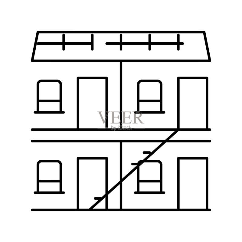 酒店建筑线性图标矢量插图图标素材