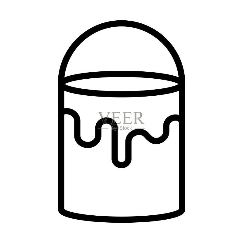 艺术颜料图标:白色背景上的线性油漆和设备轮廓图标素材