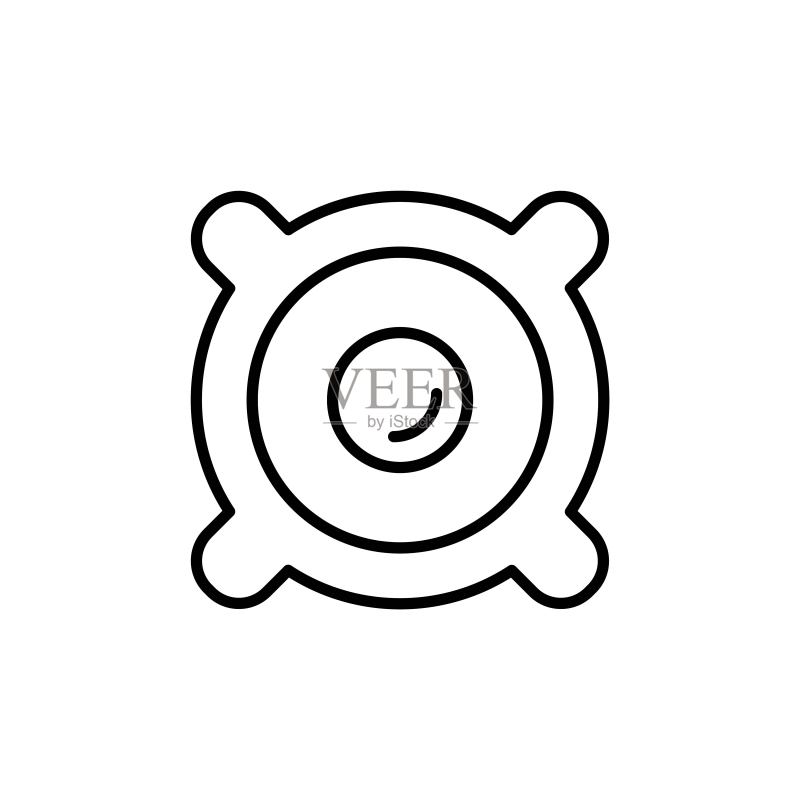 立体扬声器黑色线条图标。音乐柱扬声器低音设备。音响系统。扁平隔离符号,用于插图、信息图表、徽标、应用程序、横幅、网页设计、开发、用户界面、图形用户界面。矢量EPS 10图标素材