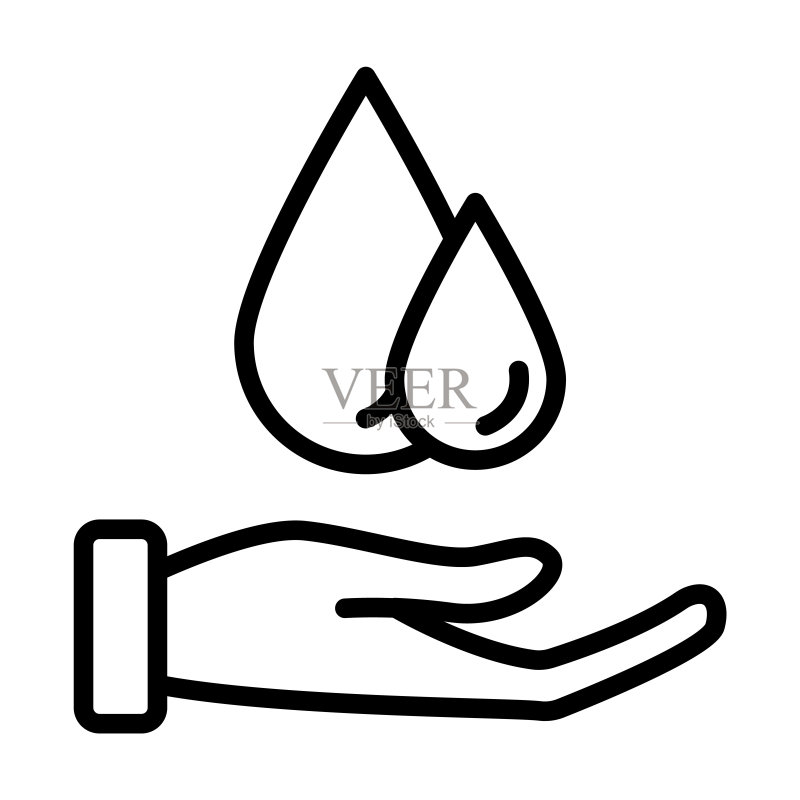 生态系列:节约用水图标。纤细线性节约用水,生态轮廓图标,与白色背景隔离。网页和移动设备的矢量节约用水标志,符号。图标素材