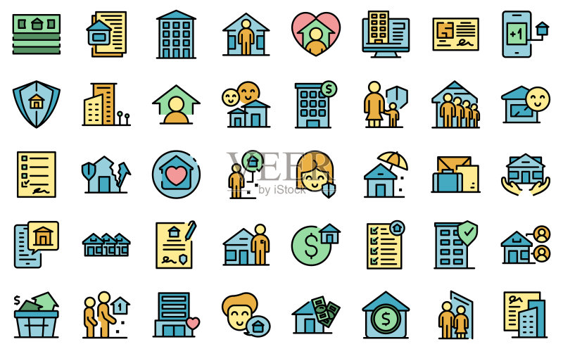社会住房图标轮廓矢量图,居家办公图标素材