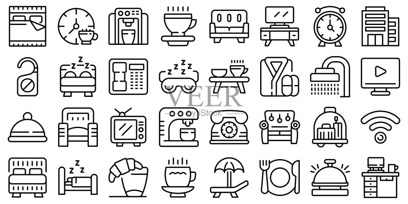 床上咖啡图标轮廓矢量图:早安夜晚图标素材
