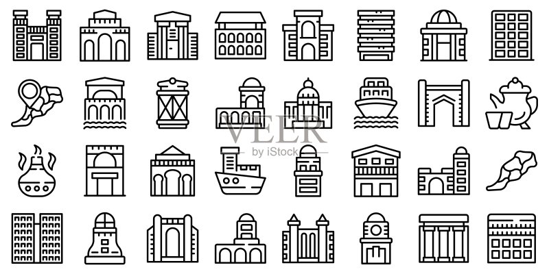 卡萨布兰卡图标轮廓矢量图:城市天际线图标素材