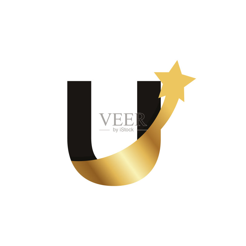 字母U金色五角星标志图标符号图标素材