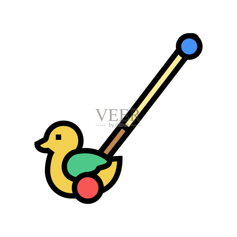 鸭子手推玩具彩色图标矢量插画图标素材