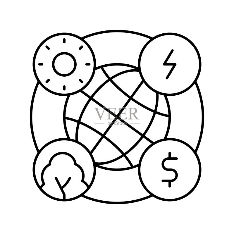 循环经济线条图标矢量图图标素材