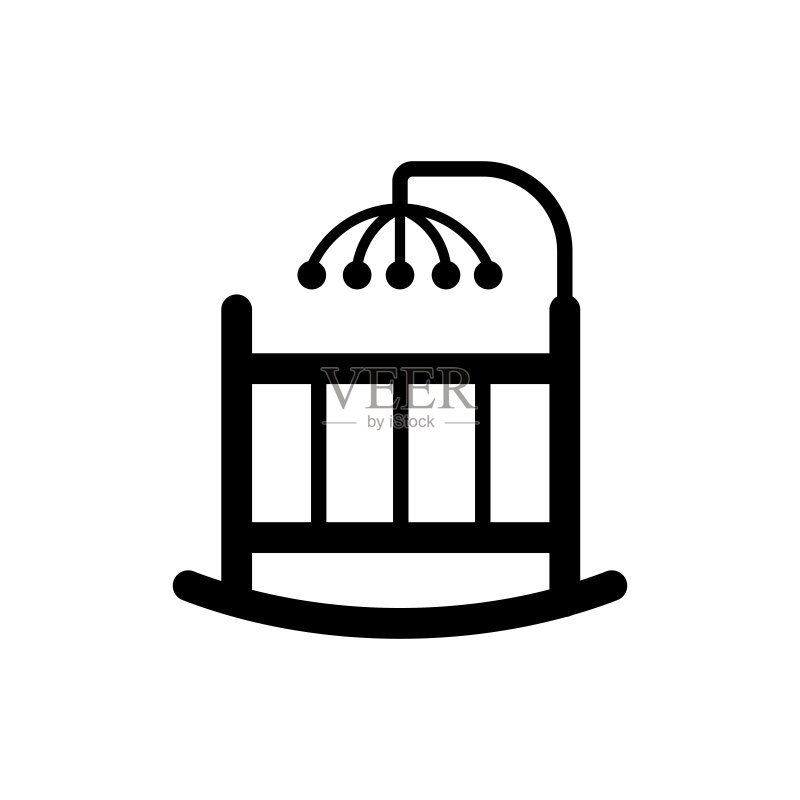带悬挂玩具的婴儿摇篮床矢量图标图标素材