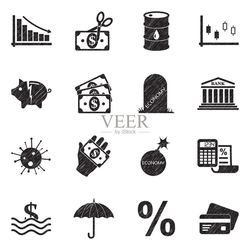 经济危机图标黑色涂鸦设计矢量图图标素材