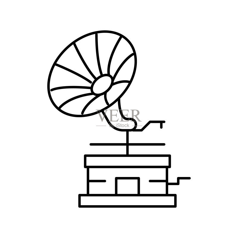 收听音乐的唱片机线性图标矢量插画图标素材