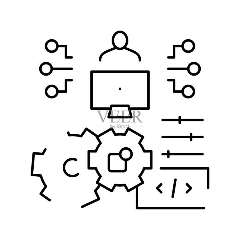 ERP软件开发线条图标矢量图图标素材