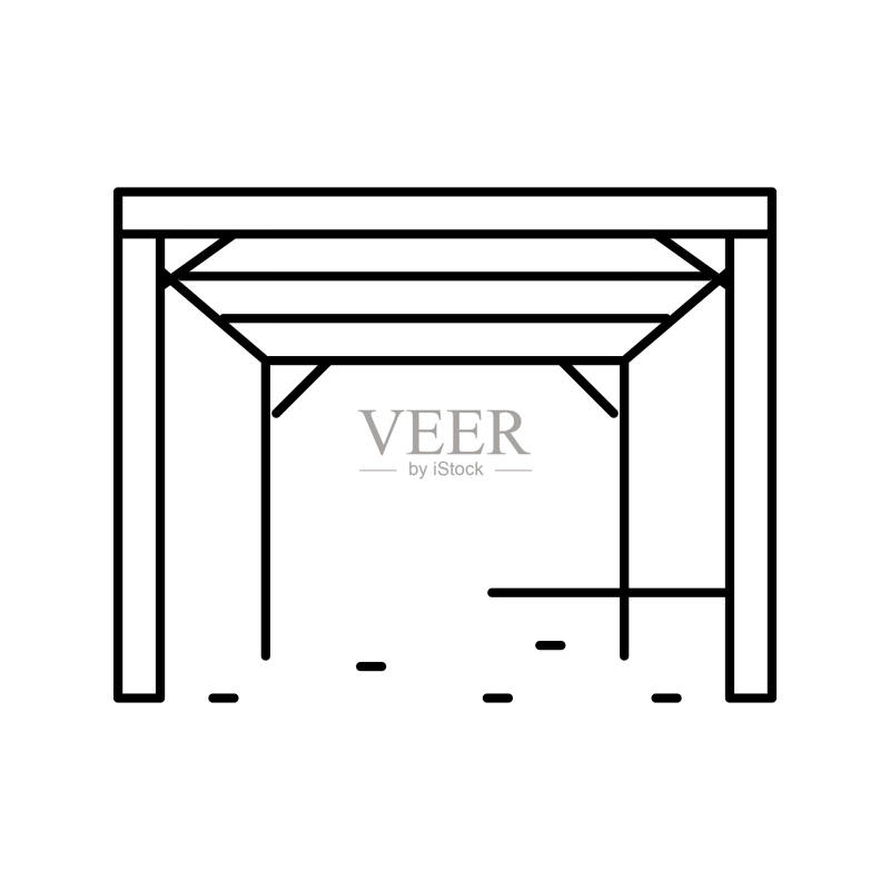 后院凉棚建造线条图标矢量插图图标素材