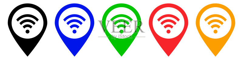 无线网络地图图钉图标集。矢量图图标素材