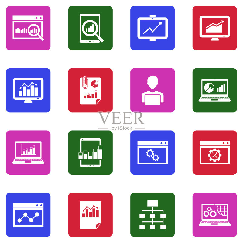 Web分析图标:白色扁平风格方形设计矢量素材图标素材