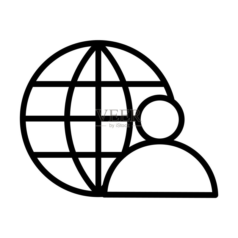 用户界面集合中的全球用户界面图标。白色背景上隔离的细线条全球用户界面、全球、界面轮廓图标。线条矢量全球用户界面标志。图标素材