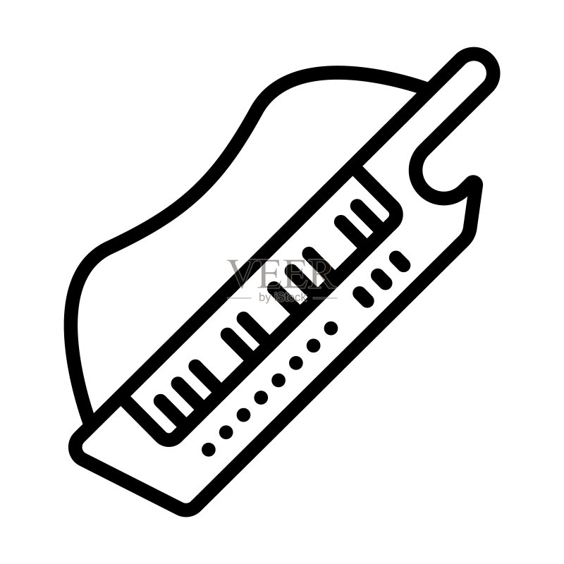 音乐媒体系列中的Keytar图标:白色背景上的线性Keytar、爵士乐、声音轮廓图标,适用于网页和移动设备的矢量Keytar符号图标素材