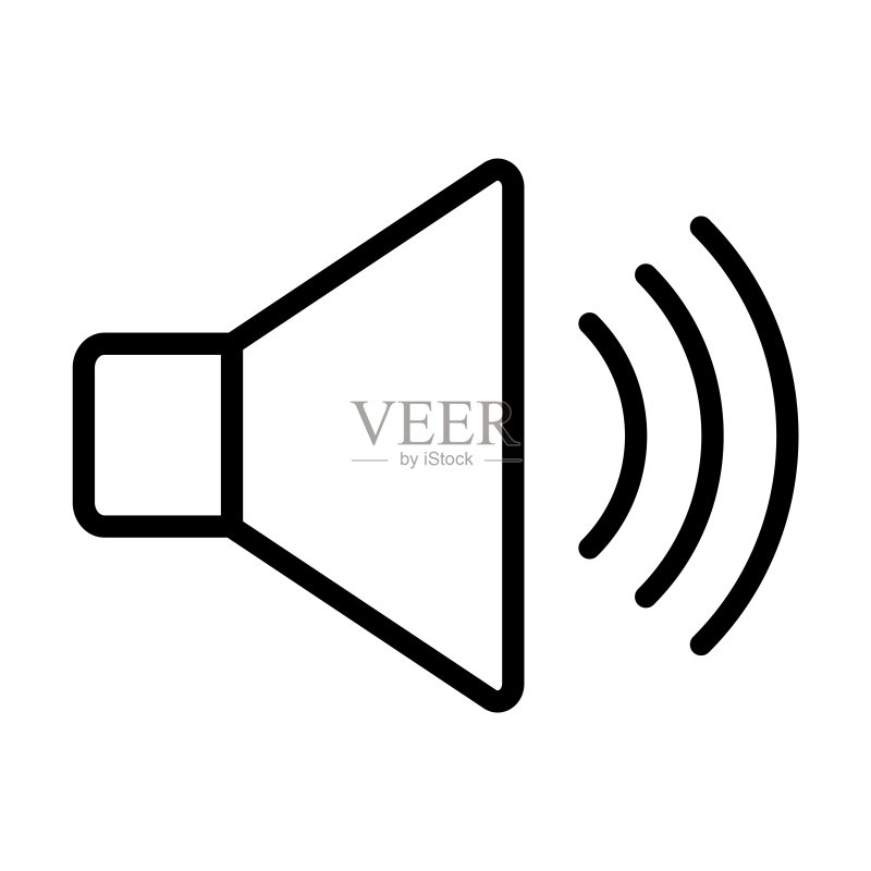 策略系列扬声器图标。细线条扬声器、通信、媒体轮廓图标,隔离在白色背景上。线条矢量扬声器标志,用于Web和移动设备。图标素材